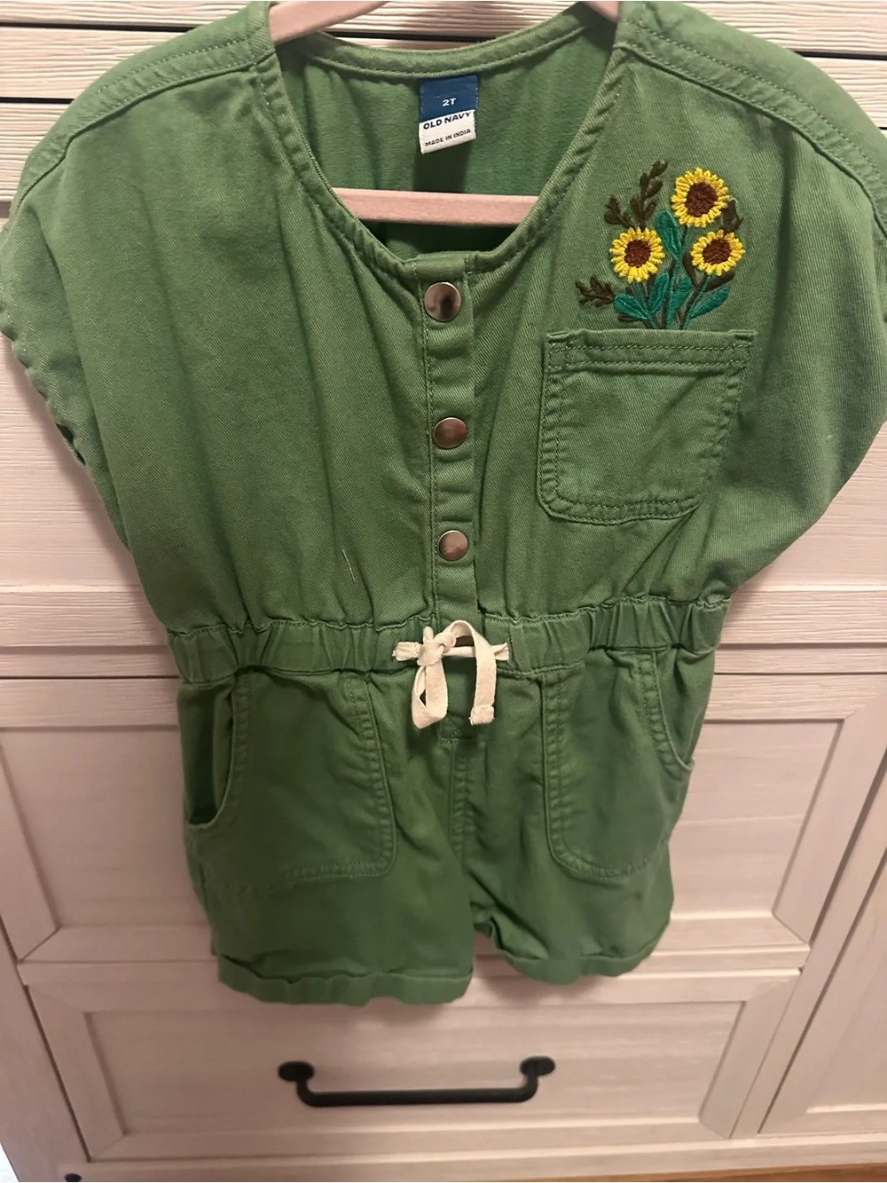 Old Navy Girls' Green Sunflower Romper & Pastel Stripe One-Piece Set